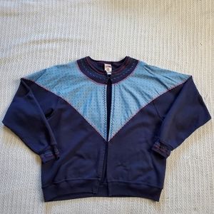VTG Handmade Grandma Grannycore Style Jerzees Blue Cardigan Sweatshirt Size XL